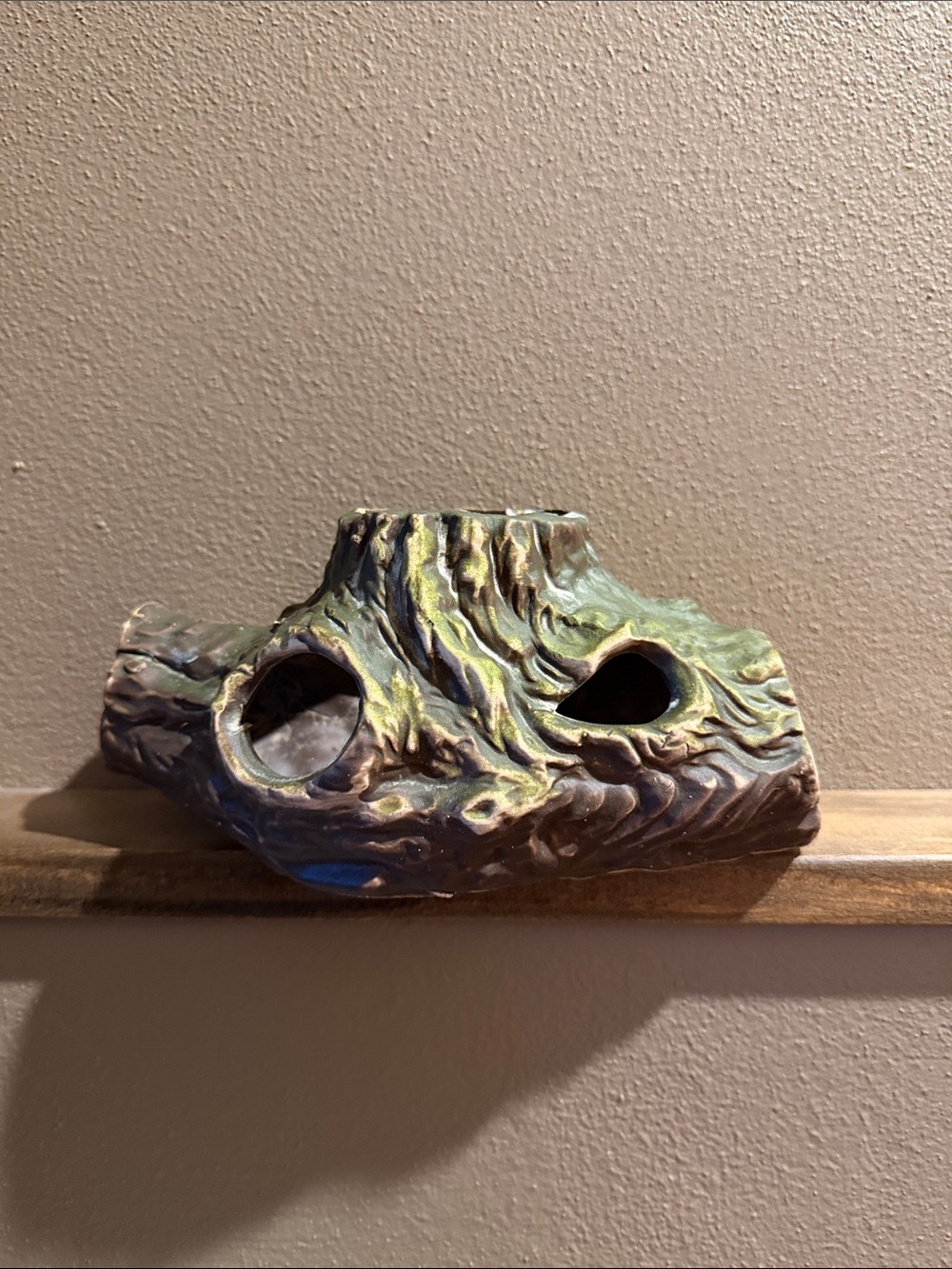 Vintage Ceramic Green Tree Stump Decorative Planter - Japan